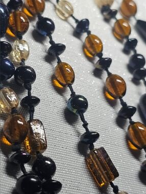 Amber Clear & Black Beaded Necklace -Long Length